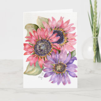 Carte Greeting Card - Pink and Purple Sunflowers
