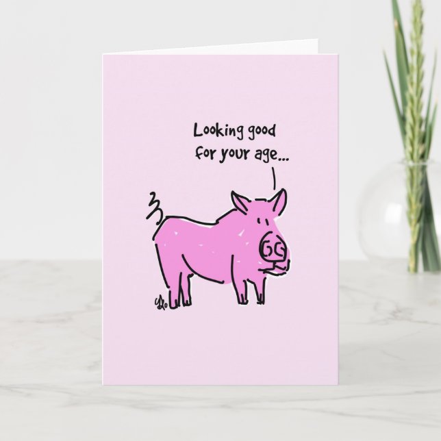 Carte Greeting Card Pink pig (Devant)