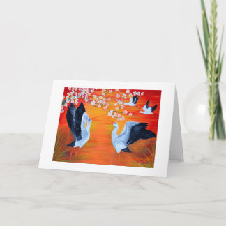 Carte Greeting Card. Storks and Cherry Blossom