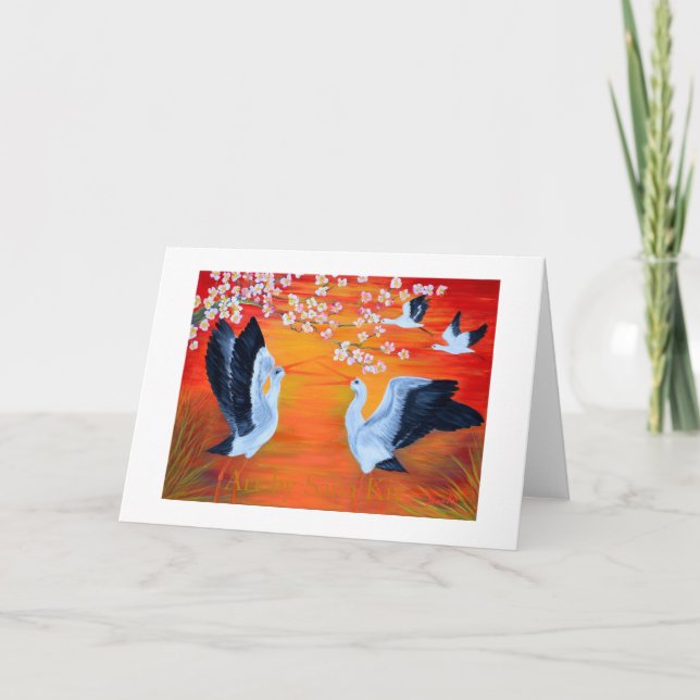 Carte Greeting Card. Storks and Cherry Blossom (Devant)