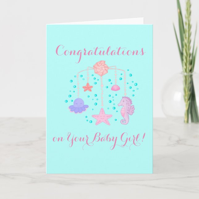 Carte Greeting Card with Baby Crib Mobile Design (Devant)