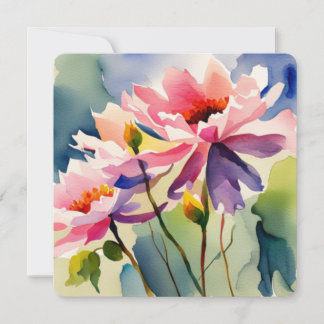 Carte Greeting Card with Watercolor Flowers - 2
