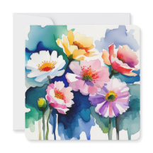 Carte Greeting Card with Watercolor Flowers - 4