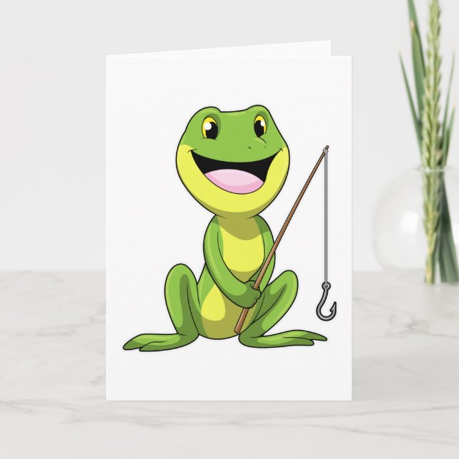Carte Grenouille à la pêche avec canne à pêche (Devant)