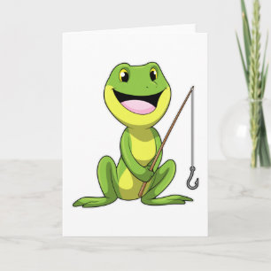 Carte Grenouille à la pêche avec canne à pêche