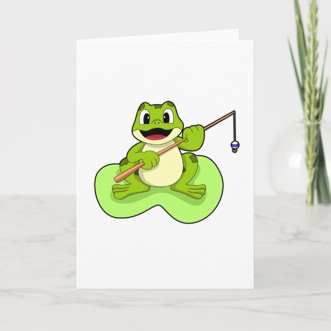 Carte Grenouille à la pêche avec une canne à pêche (Devant)