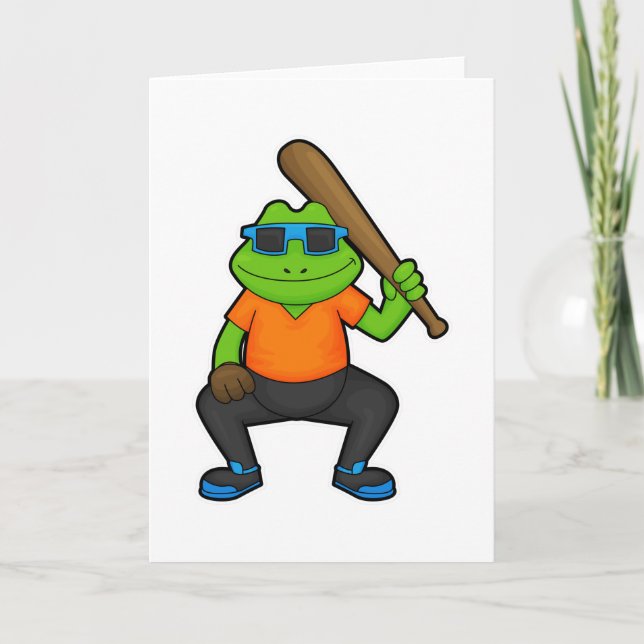 Carte Grenouille au baseball avec une batte de baseball  (Devant)
