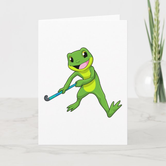 Carte Grenouille au hockey avec une batte de hockey (Devant)