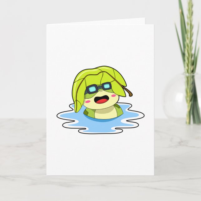 Carte Grenouille avec feuille en train de nager (Devant)