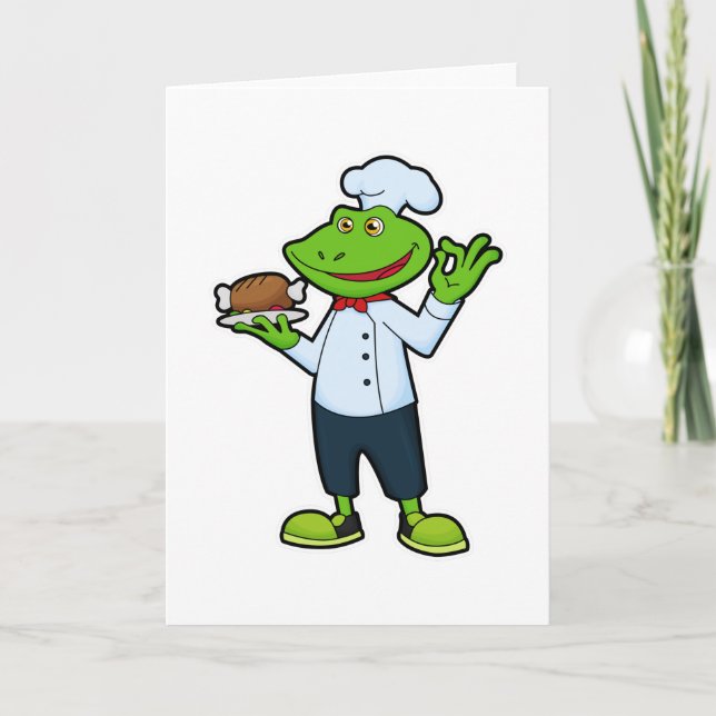 Carte Grenouille comme cuisinier avec plat de service et (Devant)