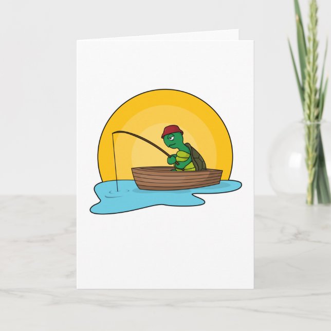 Carte Grenouille comme pêcheur à la ligne dans un bateau (Devant)