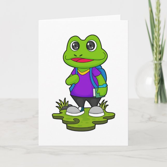 Carte Grenouille comme randonneur avec sac à dos (Devant)