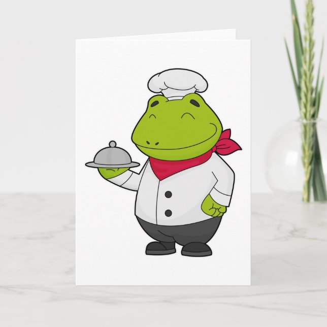 Carte Grenouille cuisinier avec plat (Devant)