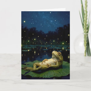 Carte Grenouille d'anniversaire regardant les étoiles et