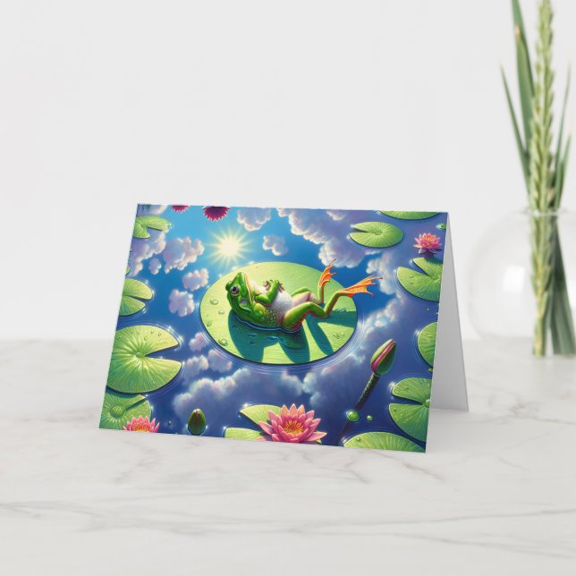 Carte Grenouille d'anniversaire se relaxant sur un tapis (Devant)