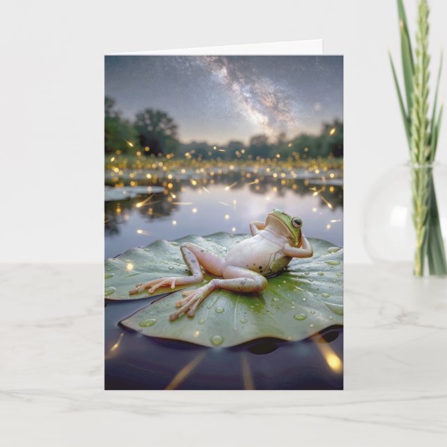 Carte Grenouille d'anniversaire sur un nénuphar avec des (Devant)