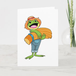 Carte Grenouille en agriculteur avec paille