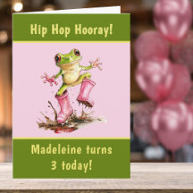 Grenouille en bottes de pluie roses Anniversaire d