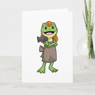 Carte Grenouille en coiffeur avec sèche-cheveux