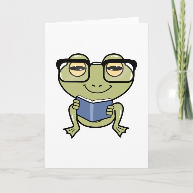 Carte Grenouille en élève avec livre (Devant)
