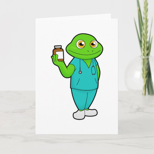 Carte Grenouille en infirmière avec des médicaments et u (Devant)