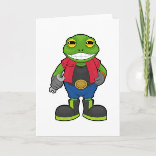 Carte Grenouille en mécanicien avec clé