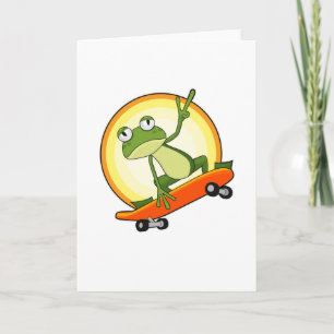 Carte Grenouille en patinage avec planche à roulettes