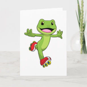 Carte Grenouille en patineur en ligne avec des rollers