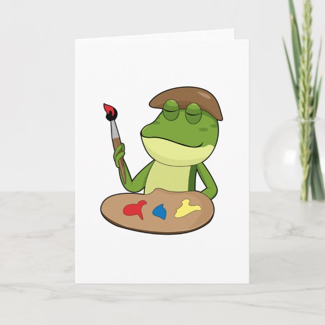 Carte Grenouille en peintre avec pinceau et peinture (Devant)
