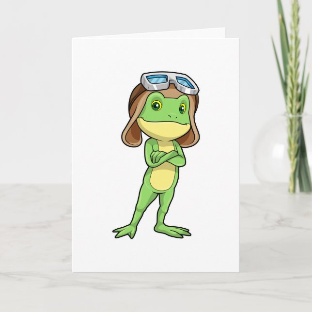 Carte Grenouille en pilote avec chapeau et lunettes (Devant)