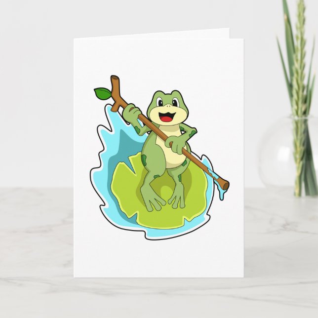 Carte Grenouille en randonnée avec bâton (Devant)