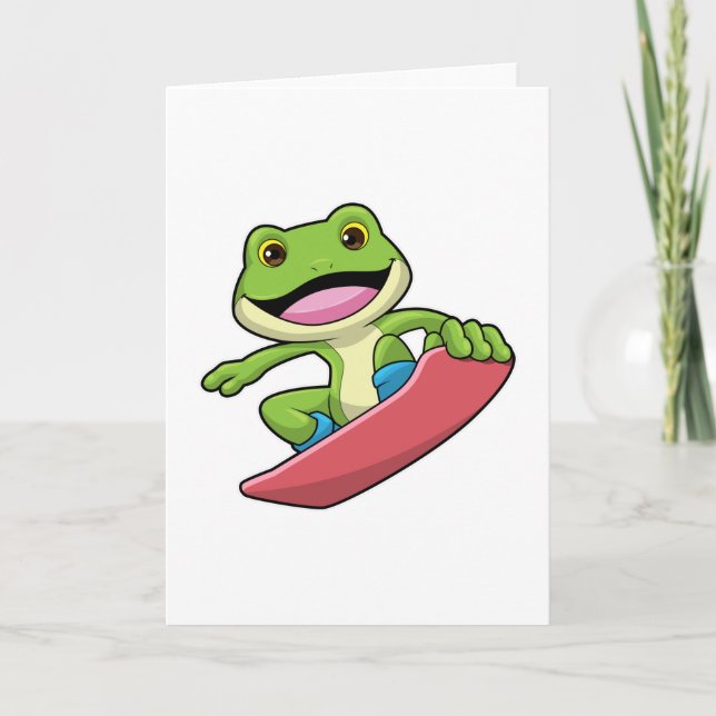 Carte Grenouille en snowboardeur avec planche à neige (Devant)