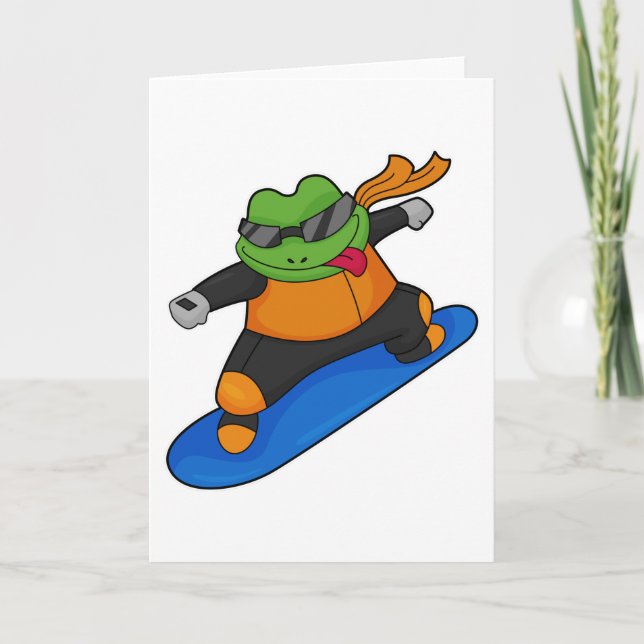 Carte Grenouille en snowboardeur avec snowboard (Devant)