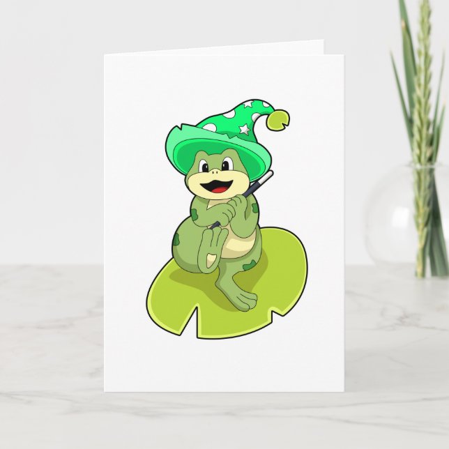 Carte Grenouille en sorcier avec baguette magique (Devant)