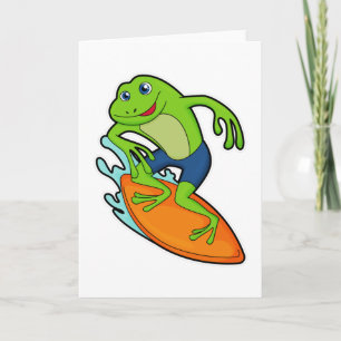 Carte Grenouille en surfeur avec planche de surf