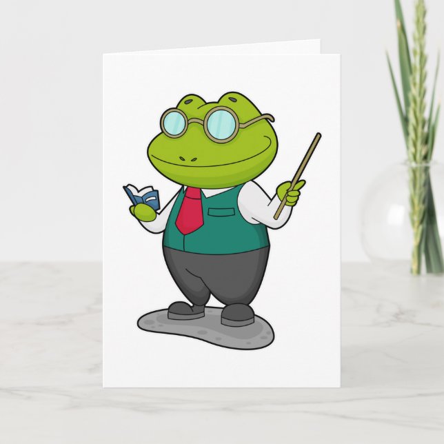 Carte Grenouille en tant qu'enseignante avec livre (Devant)