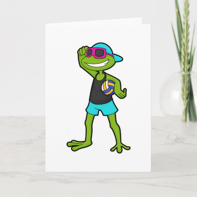Carte Grenouille en volleyeur avec ballon de volley (Devant)