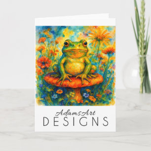 Carte Grenouille Fantaisiste sur Champignon Aquarelle