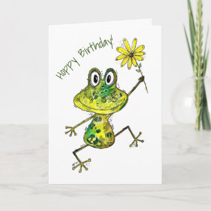 Carte Grenouille heureuse fantaisiste mignonne
