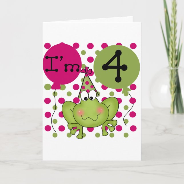 Carte Grenouille rose 4e anniversaire Tshirts et cadeaux (Devant)