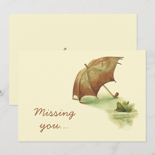 Carte Grenouille solitaire vintage avec parapluie qui vo (Devant / Derrière)