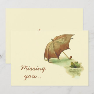 Carte Grenouille solitaire vintage avec parapluie qui vo