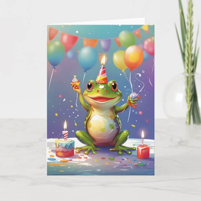 Carte Grenouille souriante Fête (Devant)