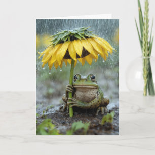 Carte Grenouille sous un tournesol pensant à vous