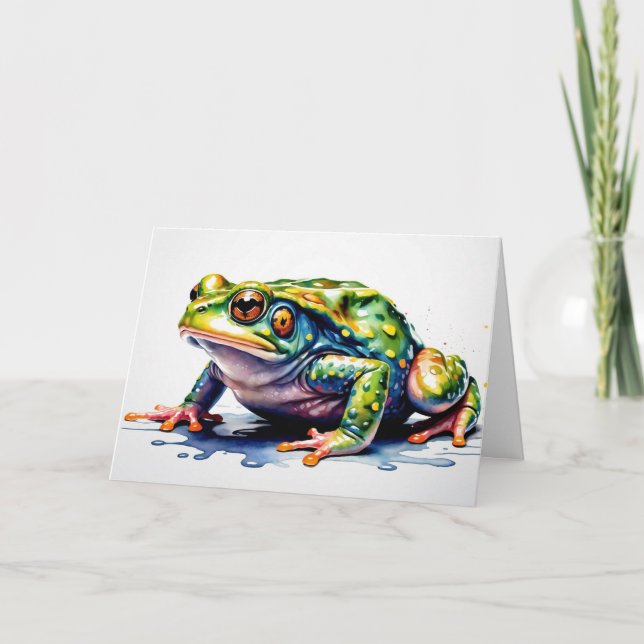 Carte Grenouille verte aquarelle, Crapaud coloré mignon  (Devant)