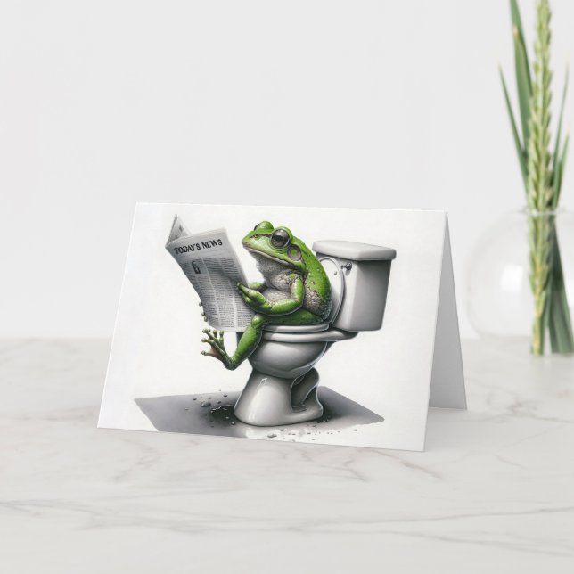 Carte Grenouille verte d'anniversaire lire un journal (Devant)