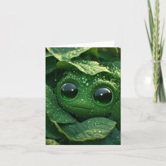 Carte Grenouille verte mignonne cachée dans des feuilles