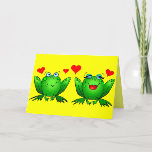 Carte Grenouilles de dessins animés mignonnes cœurs vifs