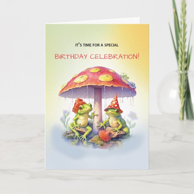 Carte Grenouilles Funny Anniversaire Sous Champignons (Devant)