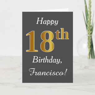 Carte Grey, Faux Gold 18e anniversaire + Nom personnalis